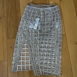 Daniella Crystal Midi Skirt Silver-Small